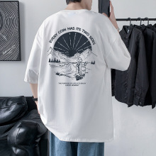 2019宽松大码男式短袖T恤棉质圆领印花t桖潮牌男装上衣服新款体恤