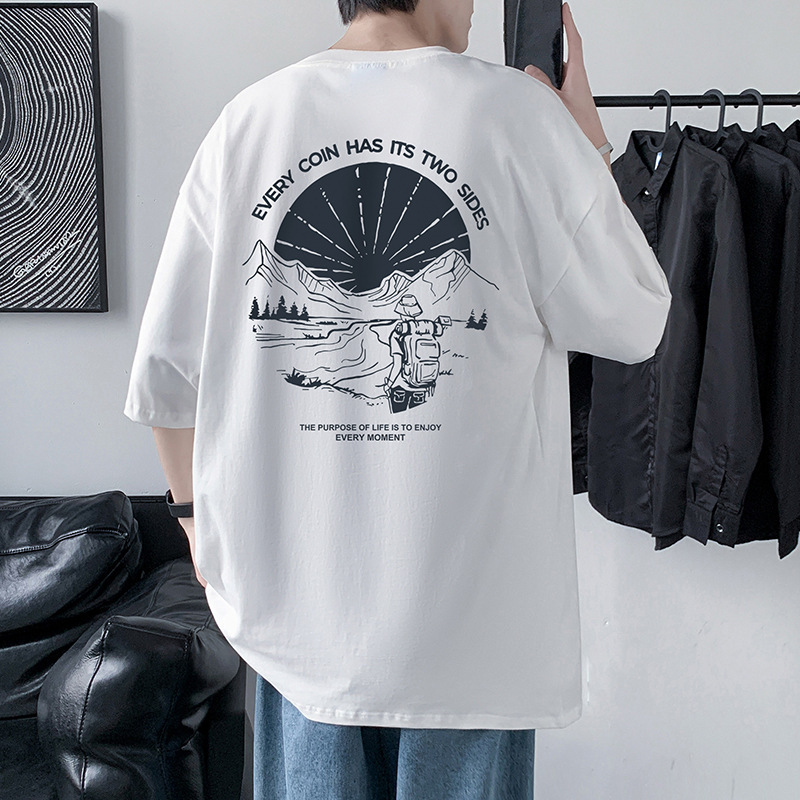 2019 Loose Large Size Men's Short-Sleeved T-Shirt Cotton Round Neck Printed T-Shirt Trendy Brand Men's Tops New T-Shirt