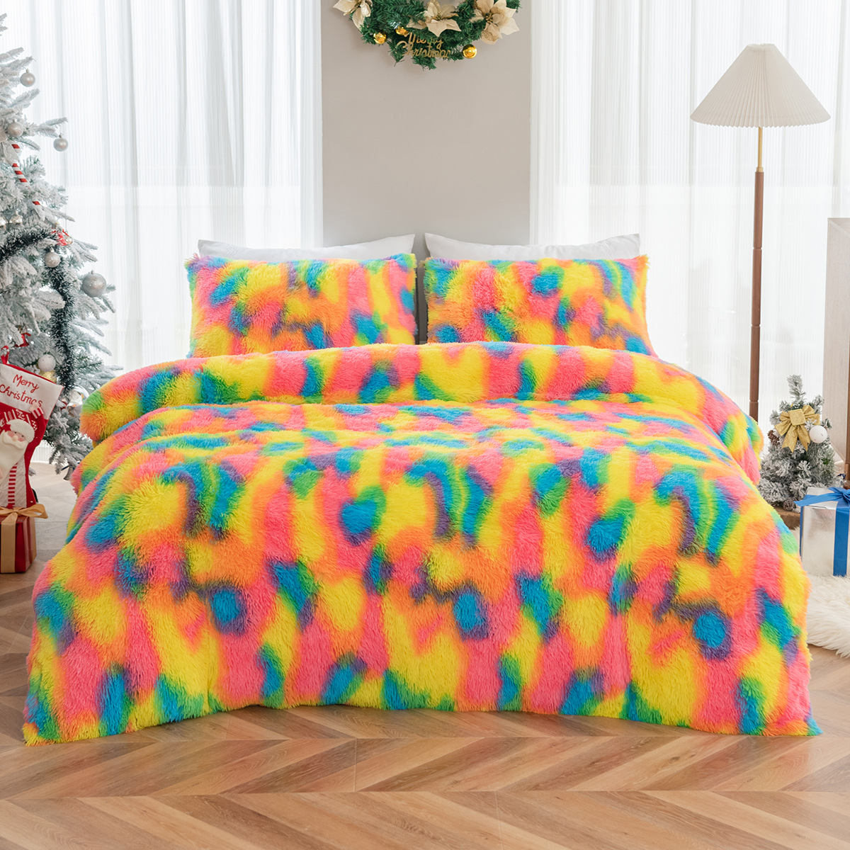 外贸出口冬季暖绒类床品套件跨境亚马逊床上用品长毛绒被套套件