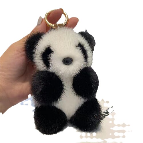 Cute and exquisite panda imitation mink fur car keychain pendant plush doll doll bag pendant birthday gift