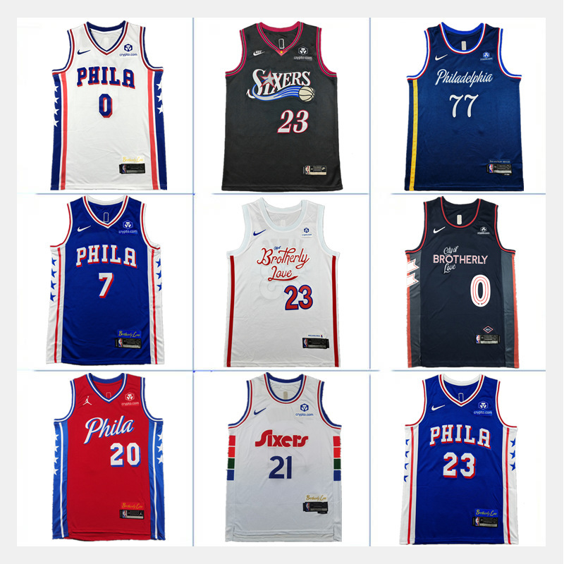 Summer Cross-Border Jersey Philadelphia 76Ers 77 Embiid 21 Maxi Embroidered Training Uniform Basketball Uniform Men