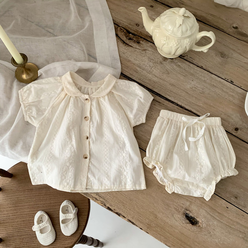 Shorts Girls Suit Summer  New Baby Korean Style Small Fragrance Style Short-Sleeved Harness Romper Suit