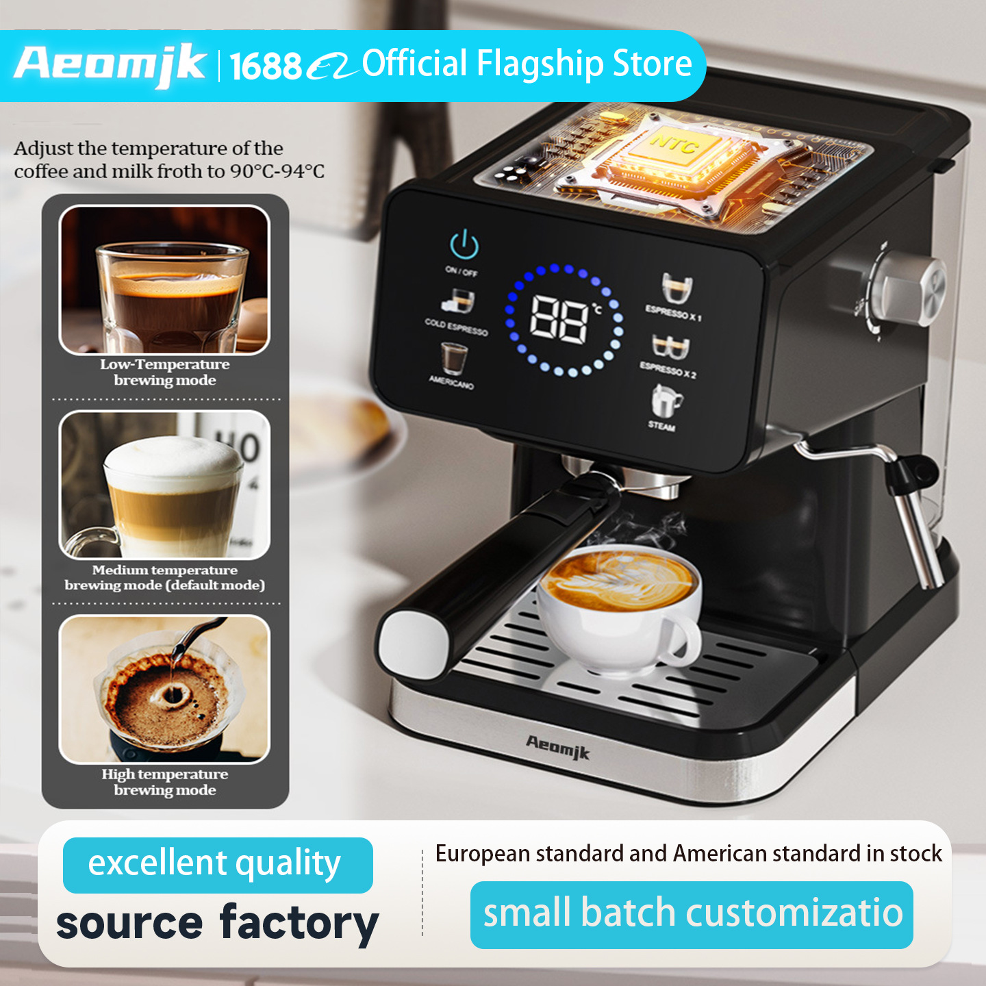 Aeomjk Cross-Border European Standard Household Italian Semi-Automatic Concentrated High-Pressure Extraction Coffee Machine Commercial Steam Milk Frother
