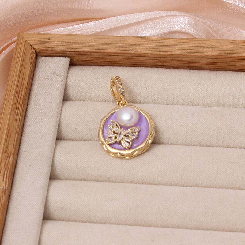 6g Weight Pendant Jewelry Making Type DIY Ornament Accessories Classification 1 Piece Quantity Freshwater Pearl, Copper Material Flower Pattern All Seasons Season Enamel Design Chinoiserie, Classical Style 1 Piece Freshwater Pearl Copper Flower Pendant 20