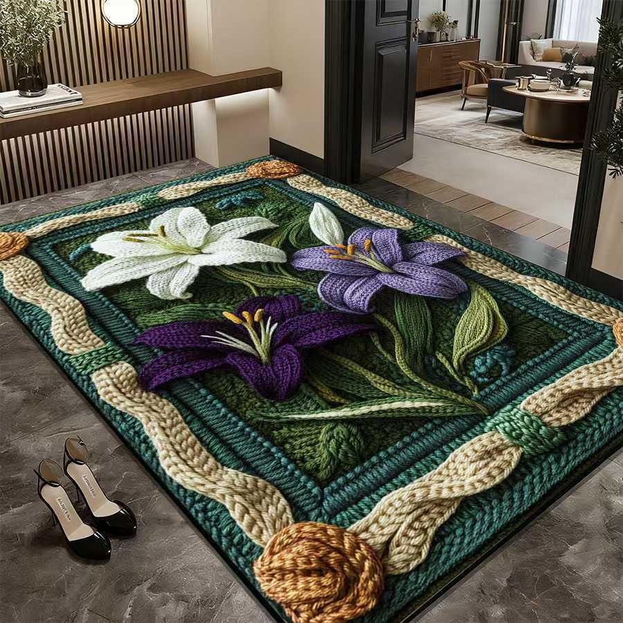 Tapis de bain/baignoire absorbant l'eau, motif floral 3D en terre de diatomées, avec base en caoutchouc antidérapante et effet antidérapant._voghion.com