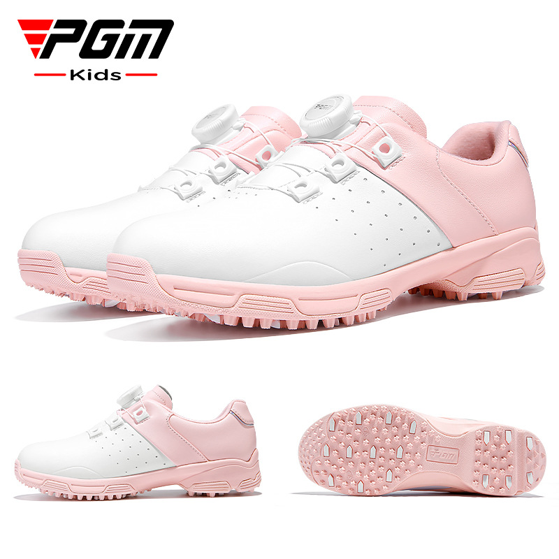 Giày golf sneaker trẻ em PGM chống trượt chống nước núm vặn dây — XZ307-Trắng hồng