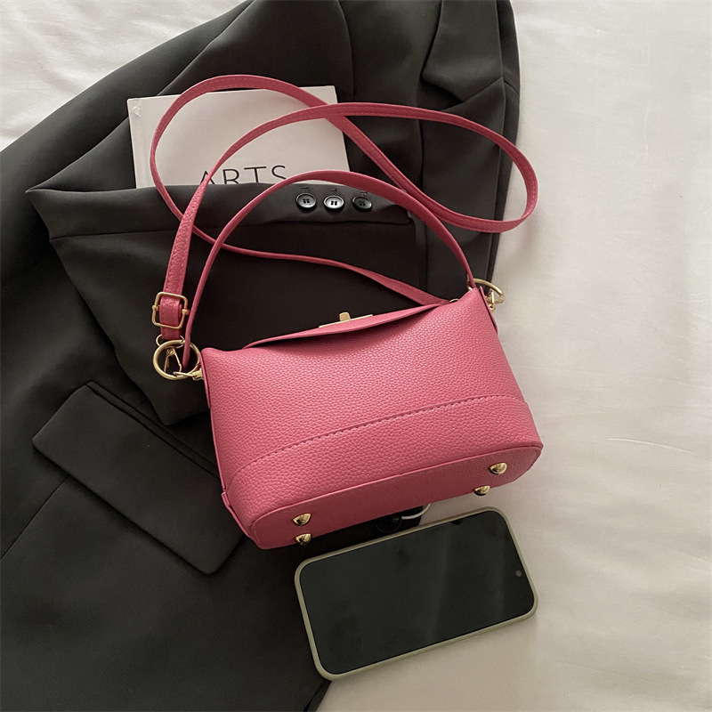 Moda de color sólido litchi 2024, nuevo bloqueo de invierno de estilo exterior de hombro casualidad, bolso de mano pequeño para mujeres