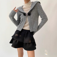 鸿衫格雷系海军领校园玫瑰花蝴蝶结胸针名媛毛衣女针织开衫外套