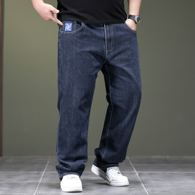Plus-Size Men's Clothing Dropshipping Spring and Summer Embroidered Blue Jeans Men's Extra-Large Straight-Leg Business Pants