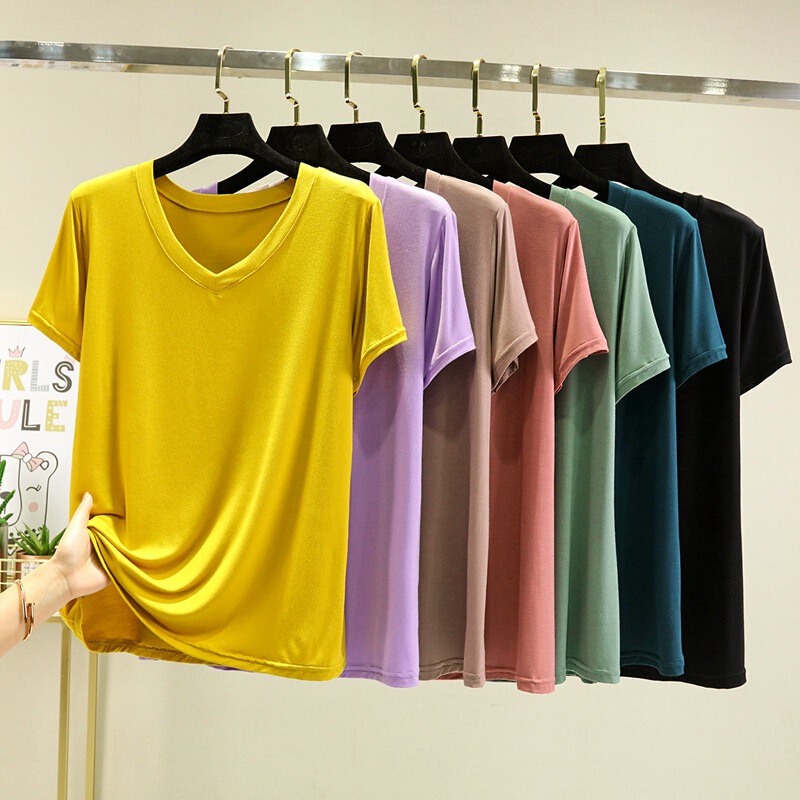 Manufacturer's In-Stock 2022 Summer Thin Cotton T-Shirt for Women, V-Neck Short-Sleeve Solid Color Loose Plus-Size Half-Sleeve Tee Manufacturer's In-Stock 2022 Summer Thin Cotton T-Shirt for Women, V-Neck Short-Sleeve Solid Color Loose Plus-Size Half-Sleeve Tee