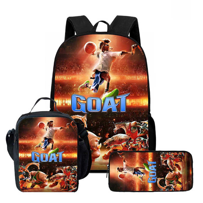 Miracle Dream Team School Bag Lunch Bag Pencil Case Student Backpack Goat Cartoon Backpack Children's Bag Three-Piece Set Miracle Dream Team School Bag Lunch Bag Pencil Case Student Backpack Goat Cartoon Backpack Children's Bag Three-Piece Set
