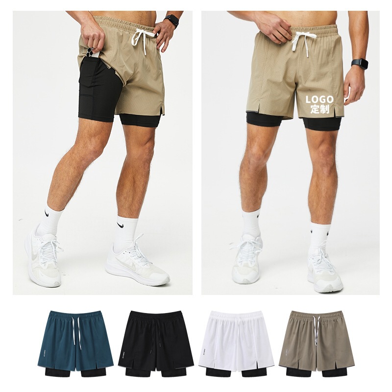 Men's Classy American Sports Fitness Training Basketball Shorts Running Marathon Three-Point Pants Fake Two-Piece Pants