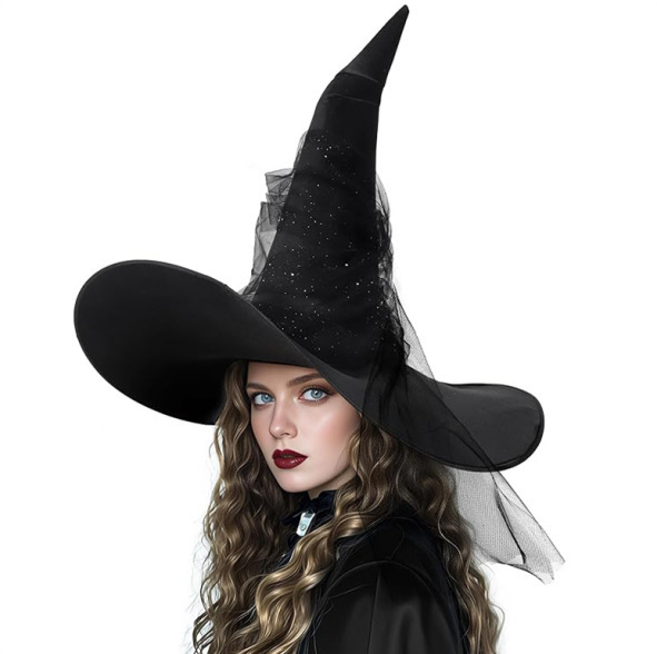 現物ハロウィーン黒しわ網糸魔女帽COS魔法使い魔女帽子字装|undefined