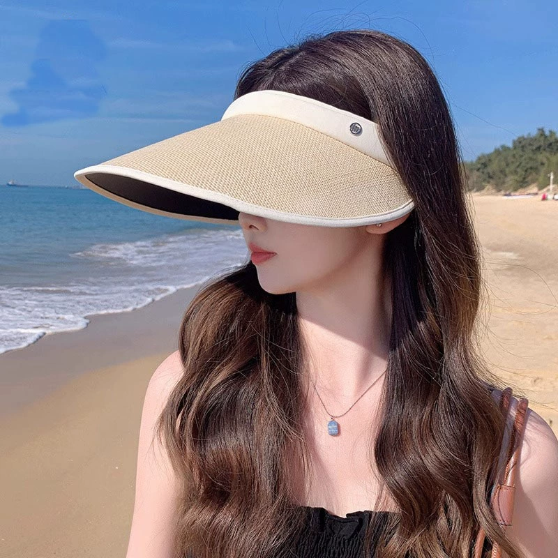 Spring/Summer Universal Beach Sun Hat Solar-Powered, Simple Elegant UV Protection, Adjustable Black or White