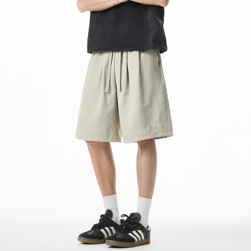 Pleated Slightly Wrinkled Retro Casual Shorts, New Summer Style, Loose American-Style Letter Embroidery, Trendy Brand Sports Shorts Q