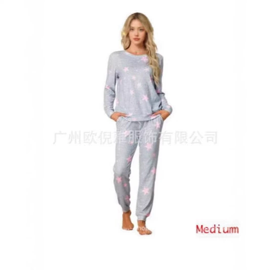 Комплект домашней одежды в рождественском стиле 2024 года, осенне-зимний, европейско-американский, женский, с длинными рукавами и длинными брюками, с принтом звездного неба и звездами