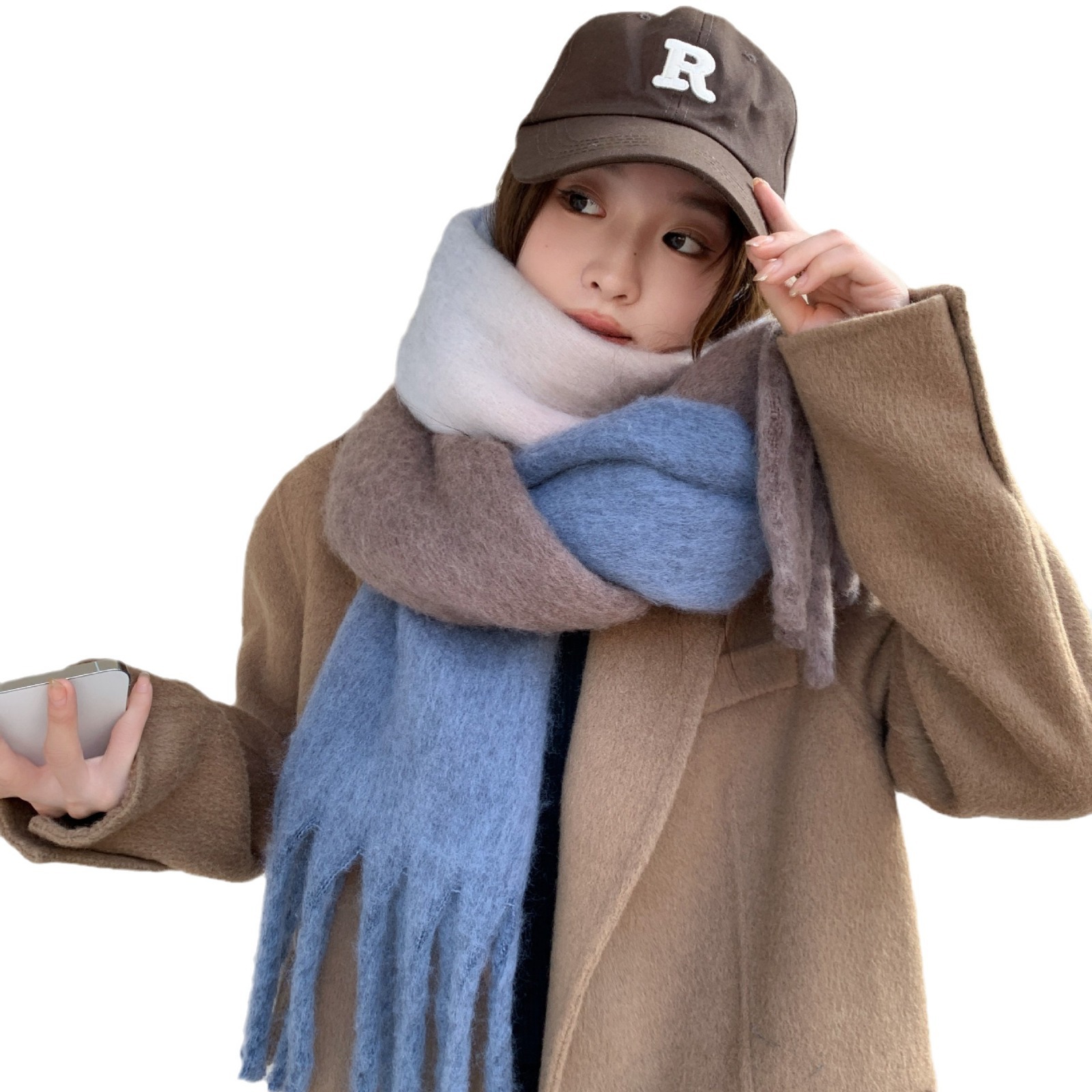 Estilo coreano de alto grado de tres colores costura bufanda de Cachemira de las mujeres de otoño e invierno chal atmósfera versátil engrosada bufanda de las mujeres