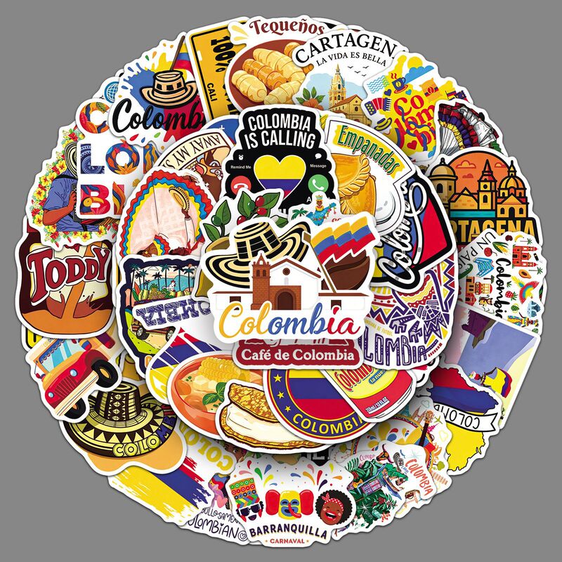 50 Pieces of Colombian Stickers, North American Country Culture Outdoor Travel Waterproof Decorative Journal Stickers