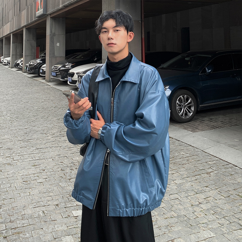 Abrigo de cuero de los hombres otoño americano retro moda marca pu guapo de alto grado sentido frito calle más tamaño suelta motocicleta pu chaqueta de cuero