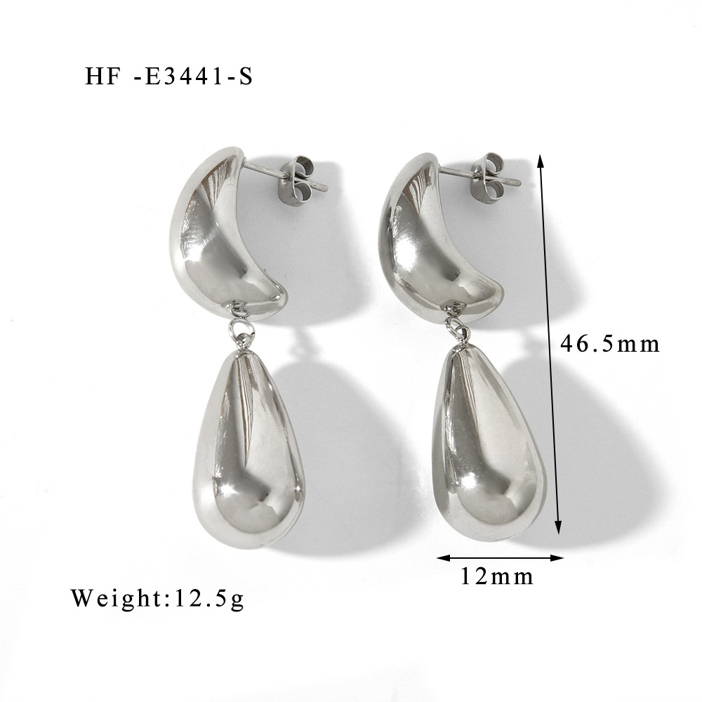Vacuum Plating 18K Gold Plated Moon Water Droplets 316L Stainless Steel  Elegant Vintage Style Waterproof Non Tarnish Surgical Steel Drop Earrings display picture 5