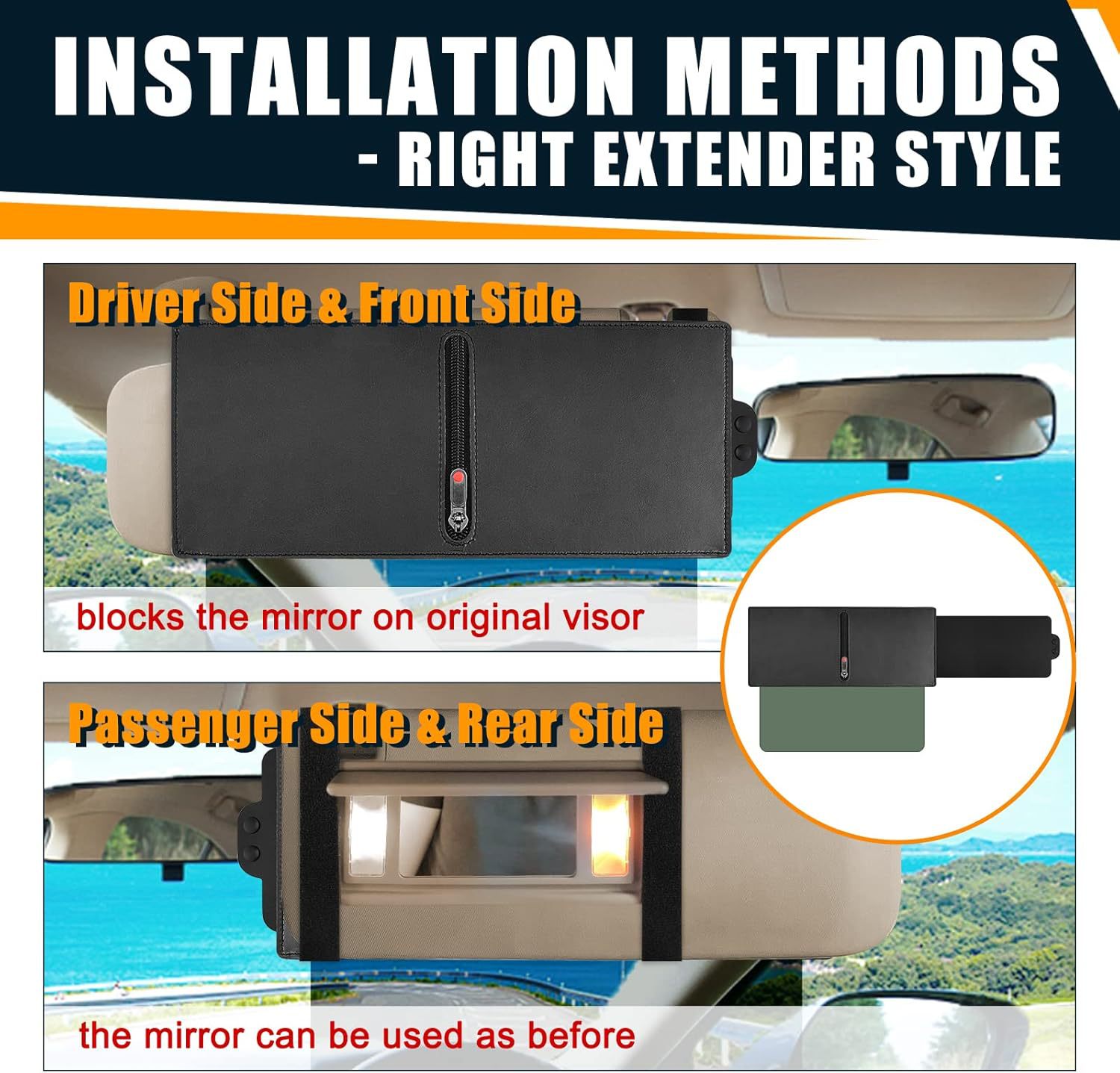 Car polarized sun visor with zipper, expandable polarized anti-glare shield, anti-glare three-sided sunshade panel