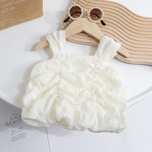 Girls Korean summer sweet temperament sling  baby girl Internet celebrity western style niche fashion pleated top