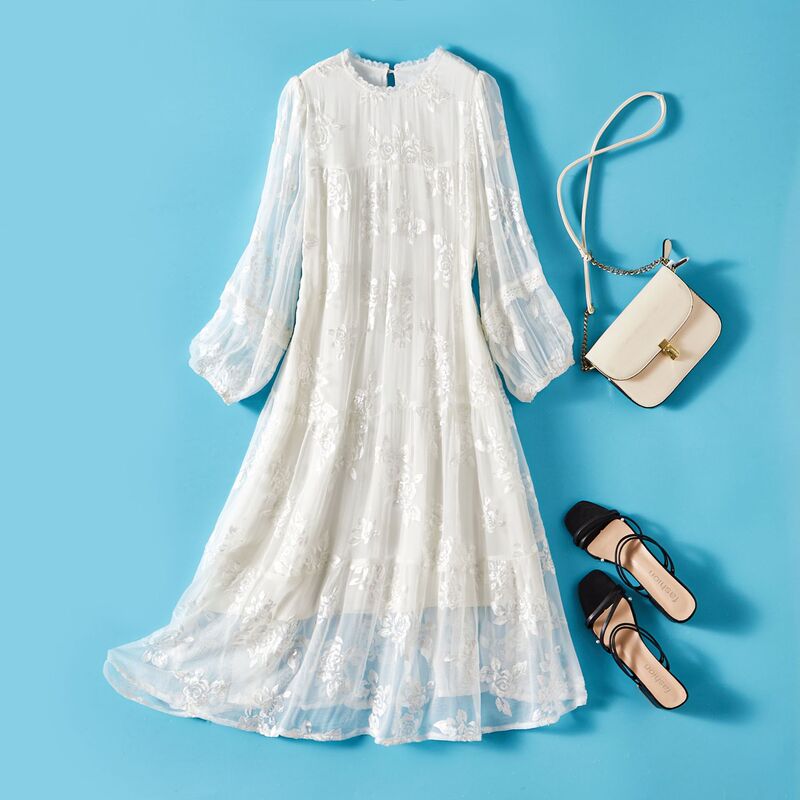 Barbil Spring New Luxury Embroidered Silk dress Solid Color Mulberry Silk Beach Dress 85023 Barbil Spring New Luxury Embroidered Silk dress Solid Color Mulberry Silk Beach Dress 85023