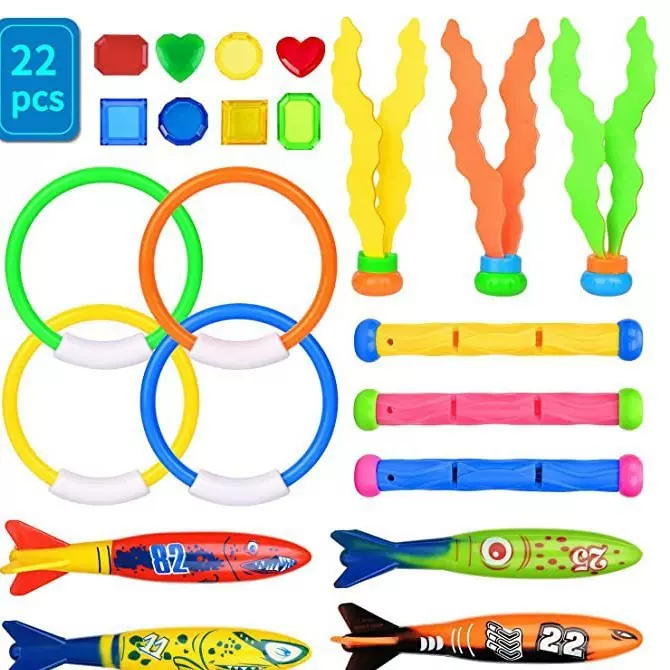 潜水鱼骨 亚马逊潜水玩具 跨境热卖游泳池戏水潜水环鱼雷海草套装