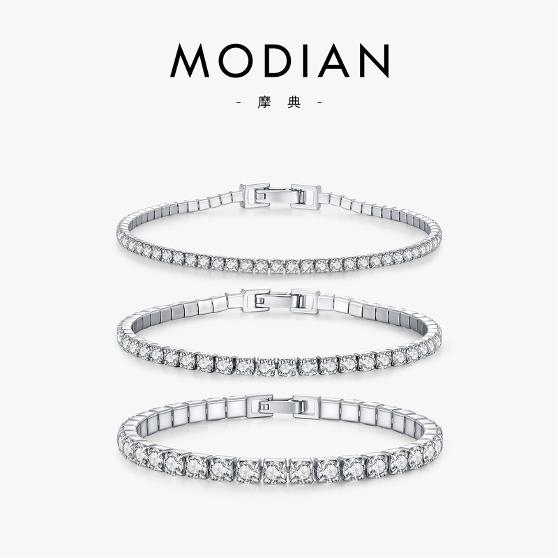 Modian S925 Sterling Silver Super Flash Full Diamond Tennis Bracelet Women's Niche Design Accessible Luxury Row Diamond Stacking Bracelet