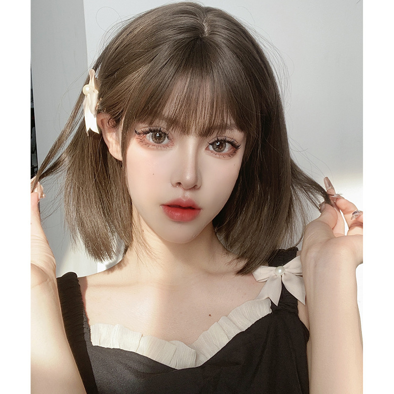 Wig Women's Short Hair Bobo Korean Wave Head Round Face Cyber Celebrity Face Full Head Cover Wig Women's Full Head Realistic Full Top Wig Women's Short Hair Bobo Korean Wave Head Round Face Cyber Celebrity Face Full Head Cover Wig Women's Full Head Realistic Full Top