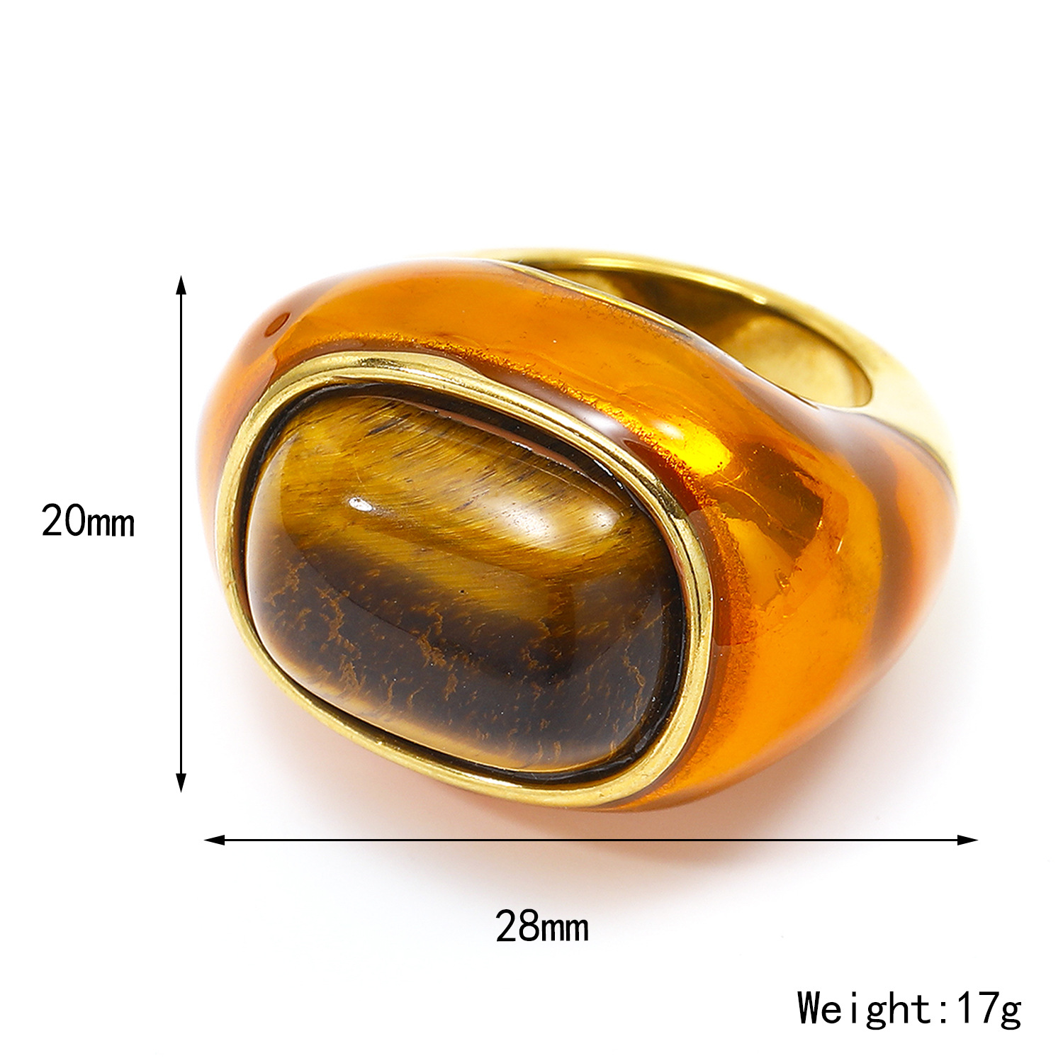 Titanium Steel 18K Gold Plated Glam Retro Oval Enamel Plating Inlay Turquoise Opal Tiger Eye Rings display picture 1