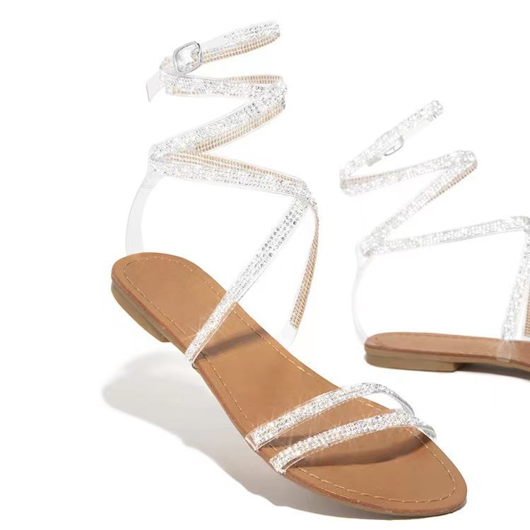 Winding Belt Rhinestone Sandals NSJJX67767