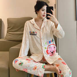 2025韩版女款妈妈可爱  秋冬季睡衣女金丝绒款翻领甜美家居服