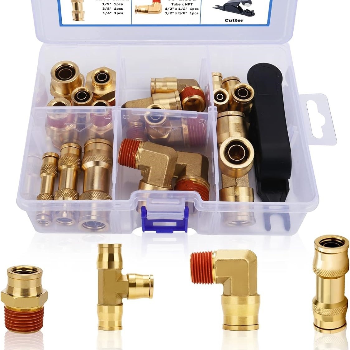 黄铜DOT1/43/81/2英寸快速连接气动配件17pcs组合套装黄铜接头