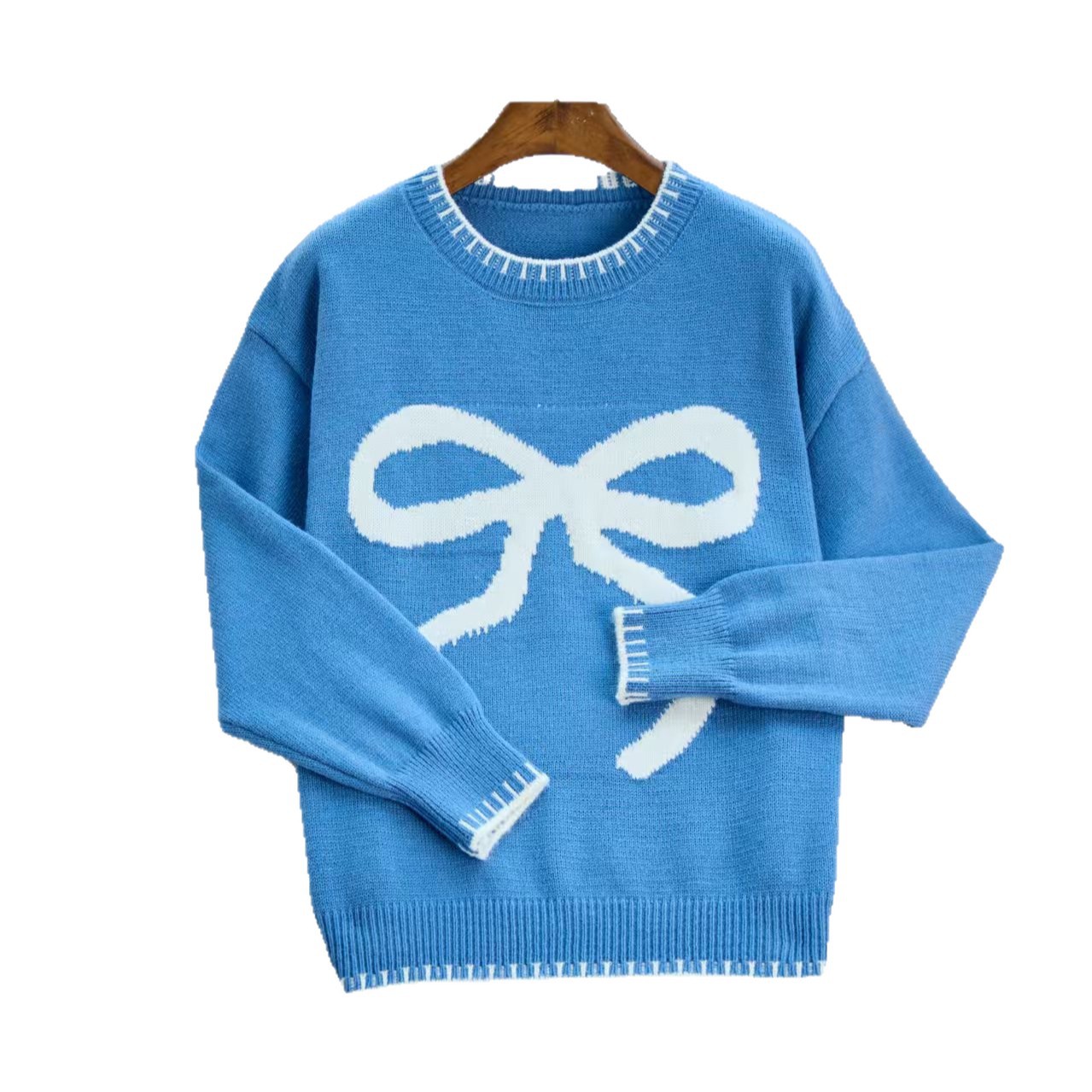 Amazon estación independiente otoño y invierno transfronterizo dulce versátil suelta larga manga de cuello redondo camiseta de punto de Navidad suéter mujer