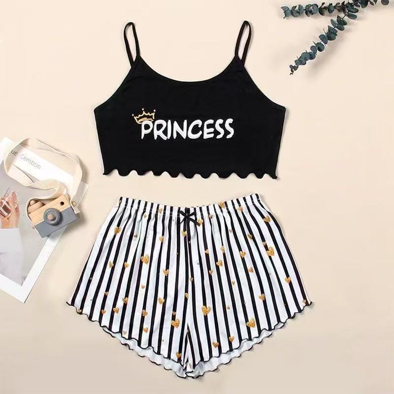 New Foreign Trade Sexy Camisole Shorts Pajamas Women's Summer Set Nightwear European and American Loungewear Two-Piece Set Pjs