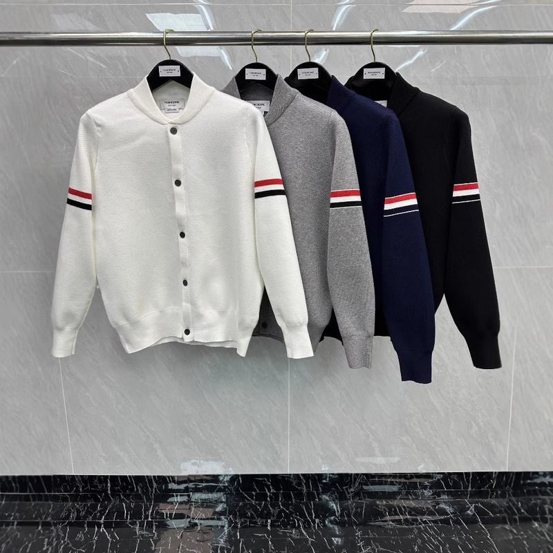 Factory Direct TB Classic Double Sleeve Color Strip Well Button Baseball Collar Jacket Coat Men's and Women's Fashion All-match