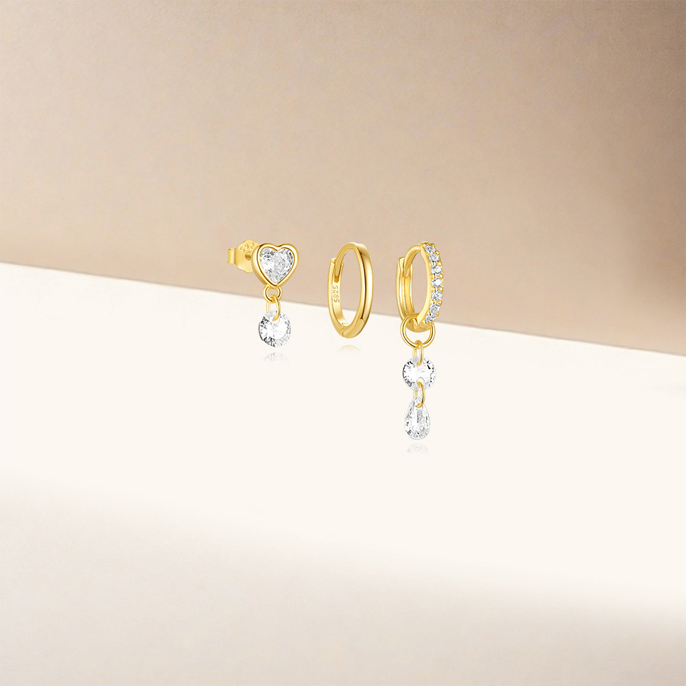 5g Weight 925 Sterling Silver Ear Needle Material Zircon Inlay Material Earrings Classification 3 Pieces Set Quantity Daily, Street Occasion 925 Sterling Silver Material Geometric Pattern Women's Gender Inlay Design Simple Style, Shiny Style 3 Pieces Set 925 Sterling Silver Zircon Geometric Earrings 10