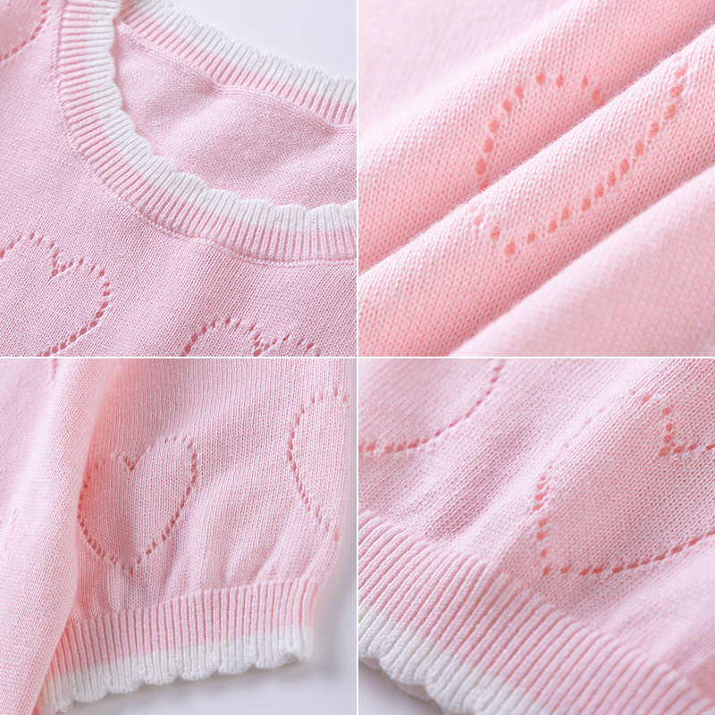 Camiseta hueca de amor de encaje de cuello redondo transfronterizo para niñas de manga corta de verano fino para niñas