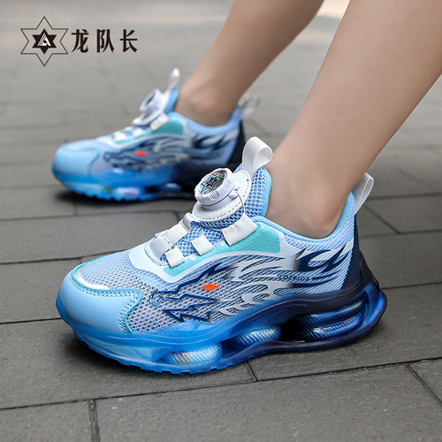 Summer new style single mesh hollow boys' rotating buckle sports shoes, lightweight non-slip breathable mesh running shoes, medium and large children's trendy shoes