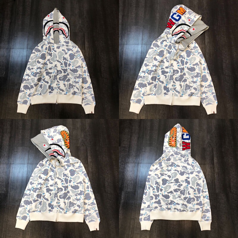 トレンディなブランド BAPE サメ迷彩ジッパースウェットシャツ男性と女性のカップル用ルーズトレンディなベルベットフード付きカーディガンジャケット男性用|undefined