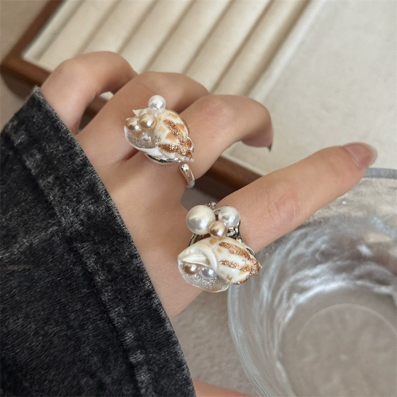 handmade marine ring (Marine) — дизайн ракушки жемчуга, один размер, стиль пляжа