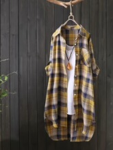 P 39010 Loose Fit Long Sleeve Plaid Shirt ���ɸ��ӳ���