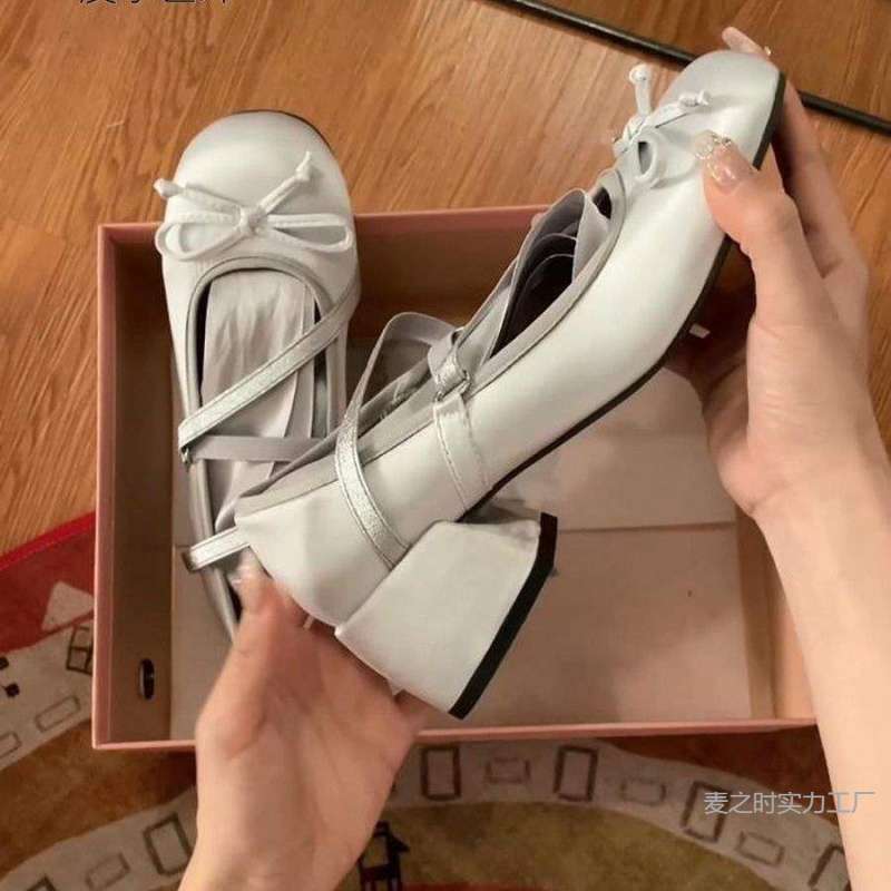 Pierceshen French Ballet Shoes with Heels, Women's Shoes with Thick Heels and Straps, Mary Jane High-Heeled Shoes with Skirts