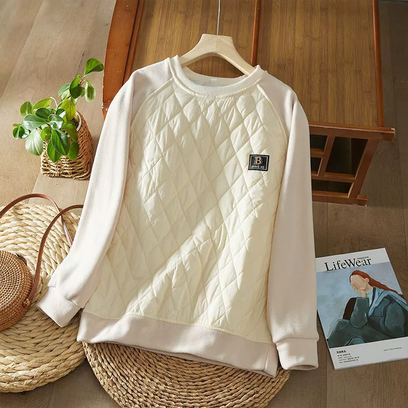 Осенне-зимний новый стильный теплый модный утолщенный флисовый пуловер с ромбовидным узором и круглым вырезом, тонкий свитшот, топ для женщин