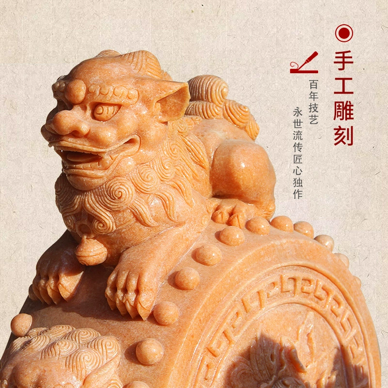 [石雕门墩抱鼓石 一对 家用庭院别墅 镇宅 汉白玉 狮子 麒麟 门鼓石 鼓摆件]