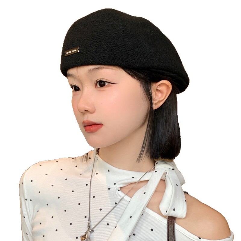 黑色反戴贝雷帽女2025新款秋冬季显脸小前进帽韩系大头围画家帽子|undefined