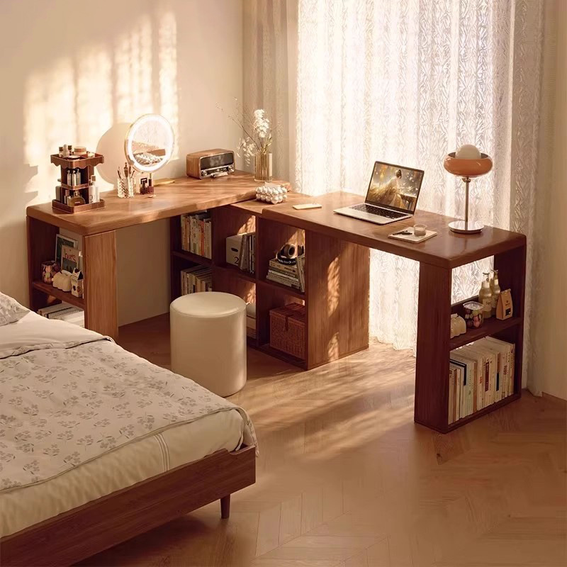 Escritorio de madera maciza 2025 nuevo dormitorio de niñas esquina tocador armario en casa doble mesa de computadora en forma de L