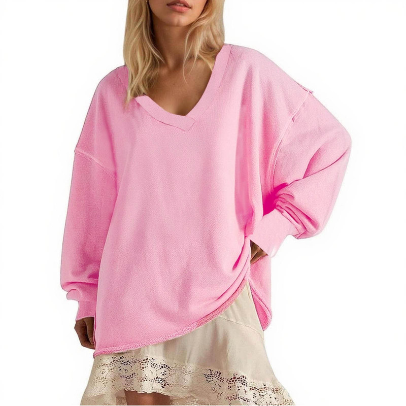 European and American Cross-Border Foreign Trade New Spring, Autumn, and Winter Solid Color V-Neck Loose Long-Sleeve Women's Top European and American Cross-Border Foreign Trade New Spring, Autumn, and Winter Solid Color V-Neck Loose Long-Sleeve Women's Top