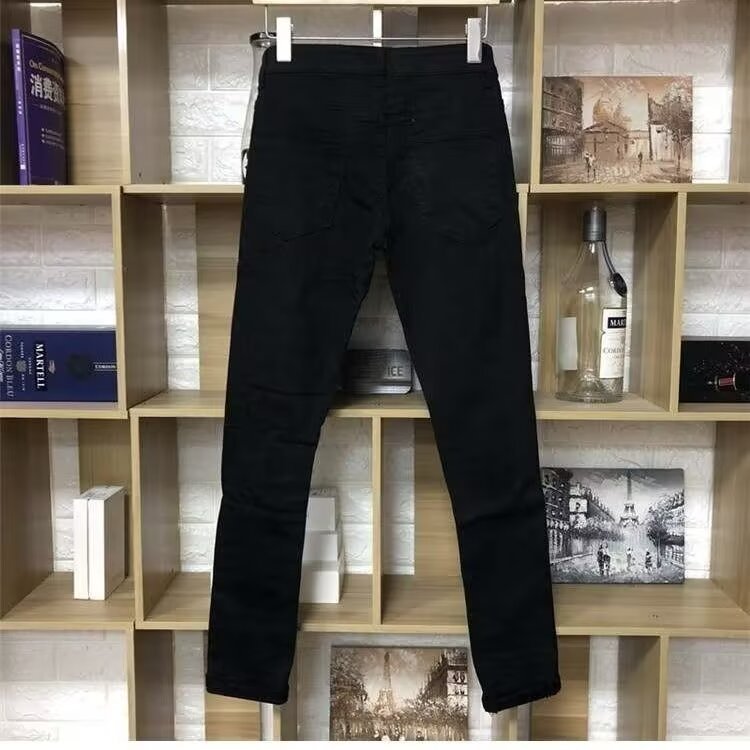 New Casual High Street Ripped Jeans Unisex Rhinestone Slim Straight Pants Spring Autumn Mid-Waist Regular_mkmklike.com
